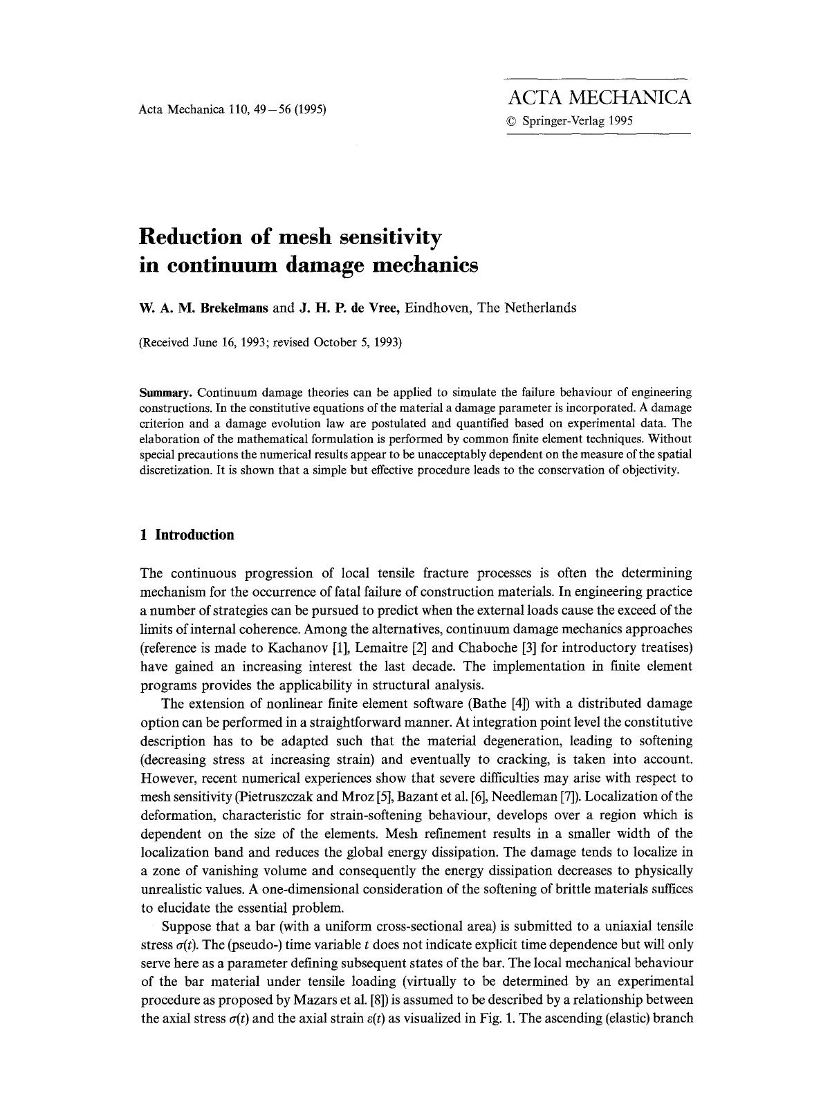Reduction of mesh sensitivity in continuum damage mechanics by Unknown