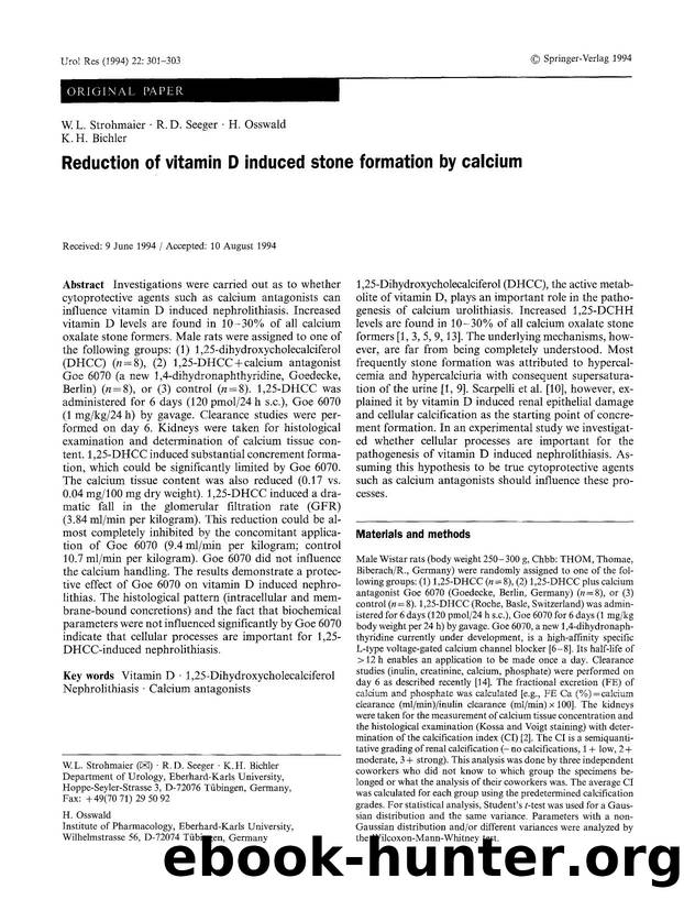 Reduction of vitamin D induced stone formation by calcium by Unknown