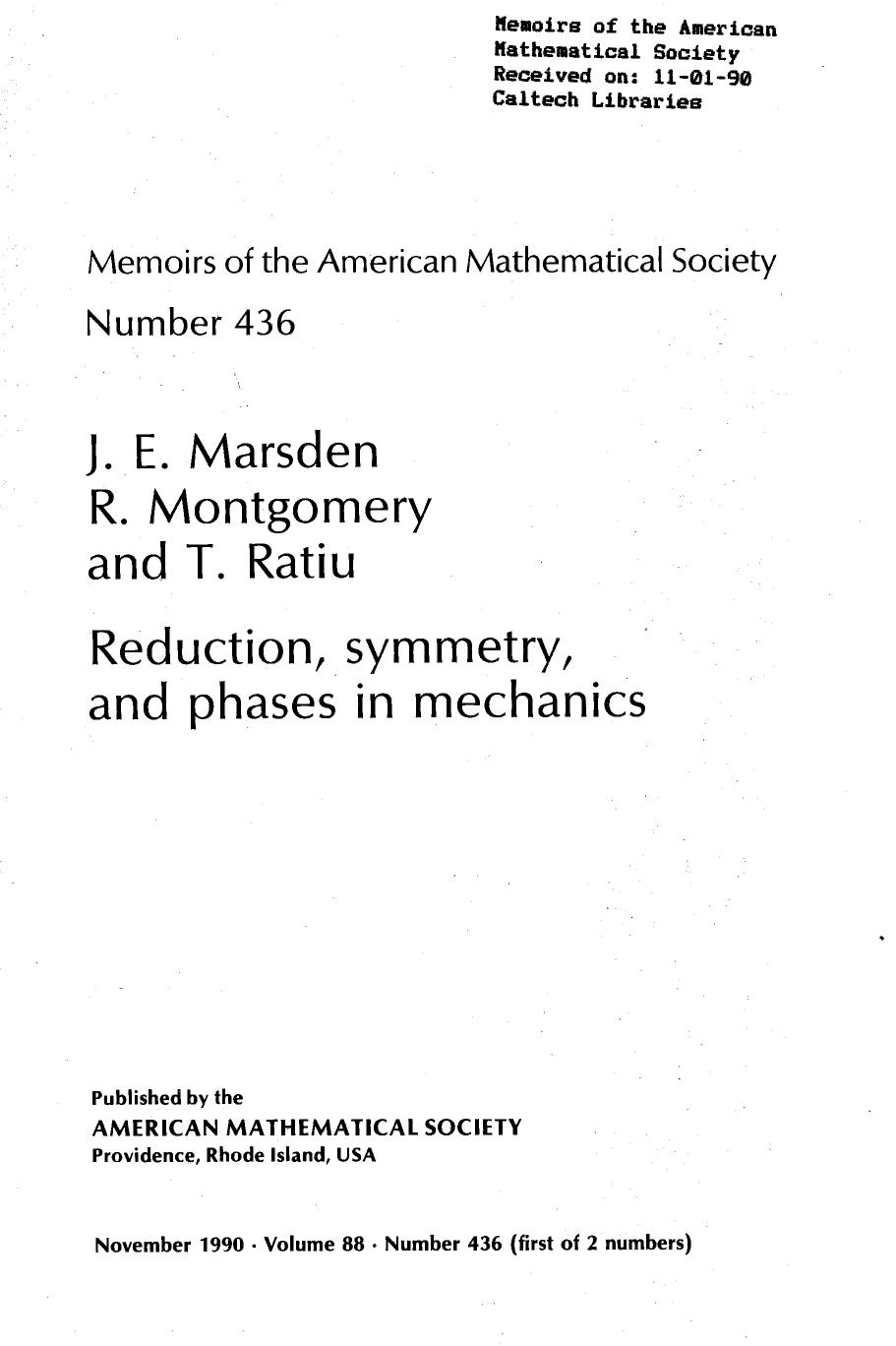 Reduction, Symmetry & Phases in Mechanics by Marsden