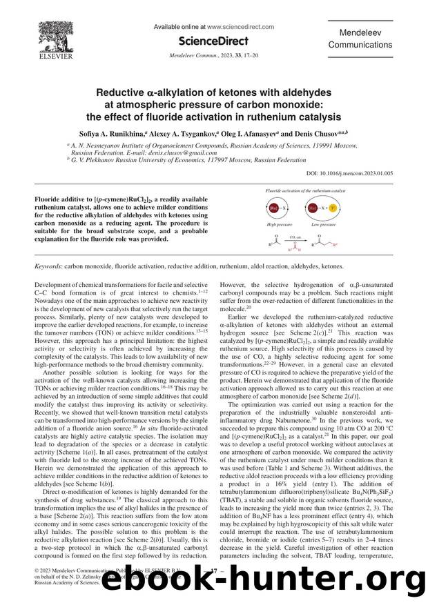Reductive Î±-alkylation of ketones with aldehydes at atmospheric pressure of carbon monoxide: the effect of fluoride activation in ruthenium catalysis by Sofiya A. Runikhina & Alexey A. Tsygankov & Oleg I. Afanasyev & Denis Chusov