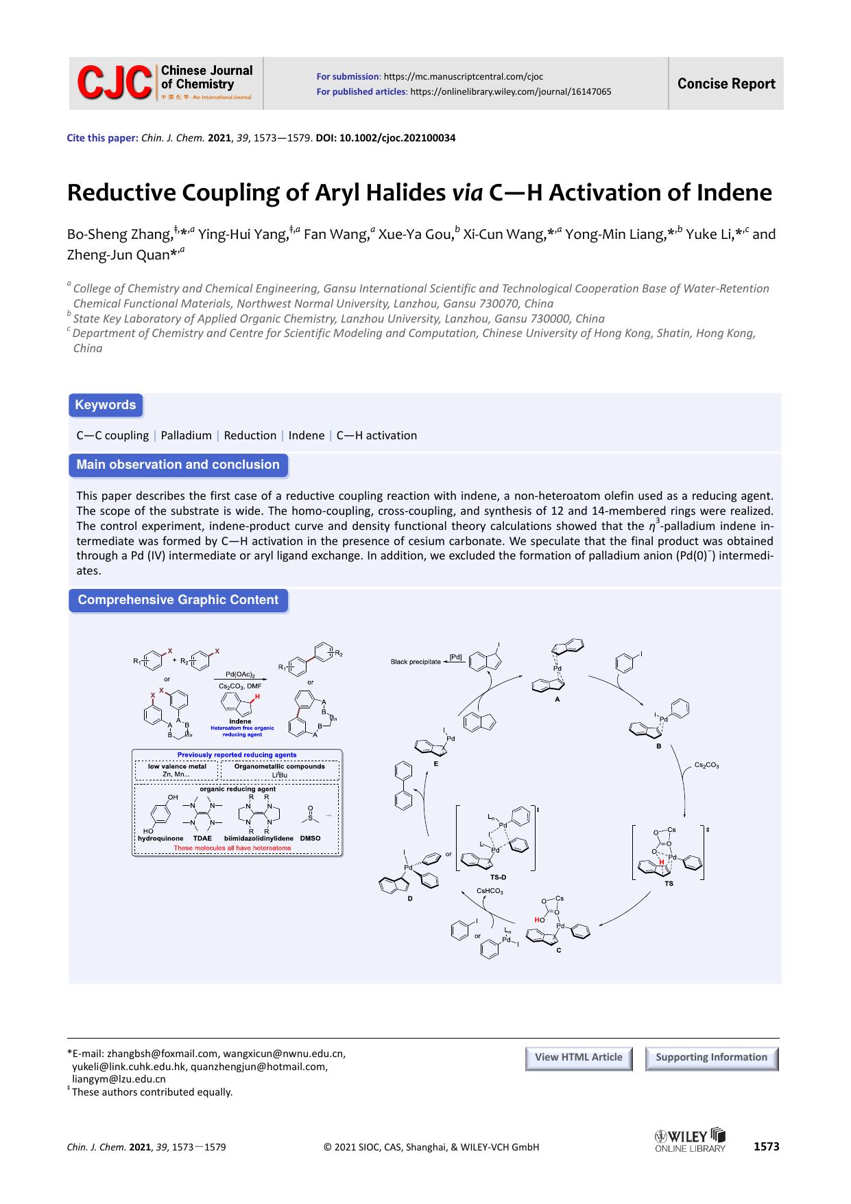 Reductive Coupling of Aryl Halides via C-H Activation of Indene by user
