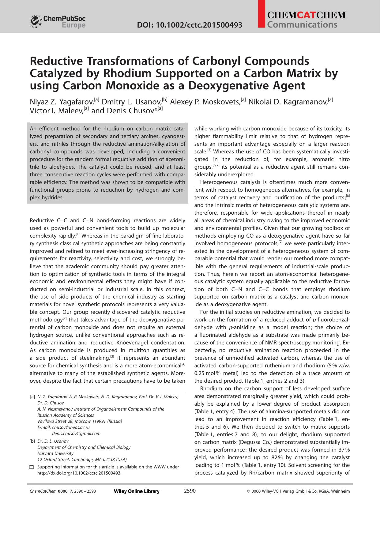 Reductive Transformations of Carbonyl Compounds Catalyzed by Rhodium Supported on a Carbon Matrix by using Carbon Monoxide as a Deoxygenative Agent by Unknown