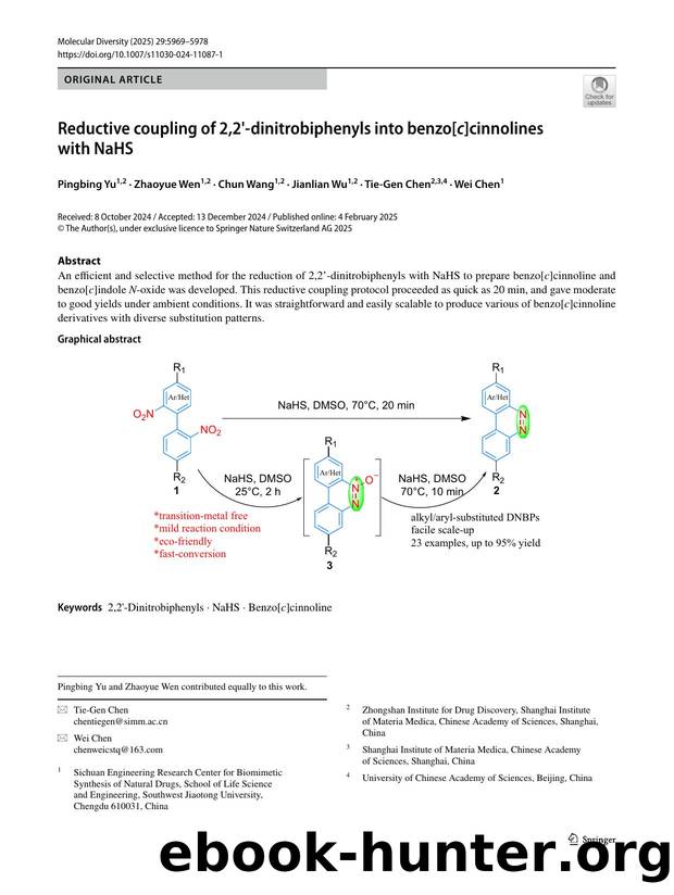 Reductive coupling of 2,2'-dinitrobiphenyls into benzo[c]cinnolines with NaHS by Pingbing Yu & Zhaoyue Wen & Chun Wang & Jianlian Wu & Tie-Gen Chen & Wei Chen