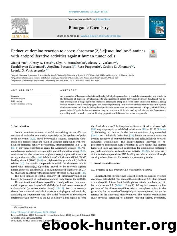 Reductive domino reaction to access chromeno[2,3-c]isoquinoline-5-amines with antiproliferative activities against human tumor cells by unknow