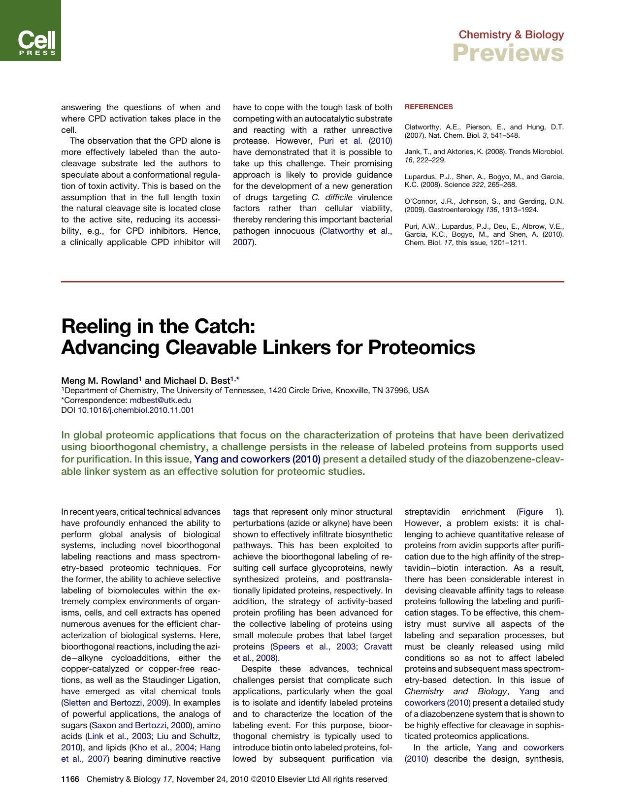 Reeling in the Catch: Advancing Cleavable Linkers for Proteomics by Meng M. Rowland & Michael D. Best