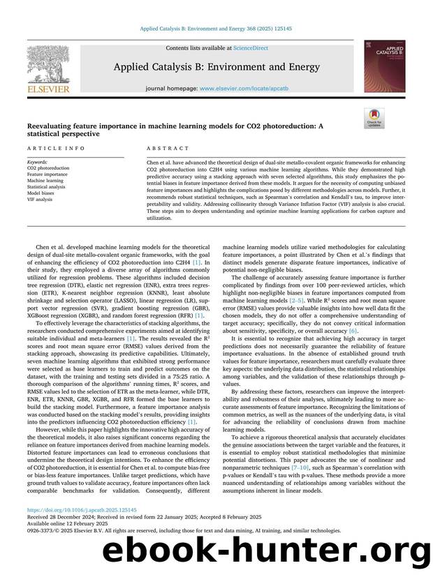 Reevaluating feature importance in machine learning models for CO2 photoreduction: A statistical perspective by Yoshiyasu Takefuji
