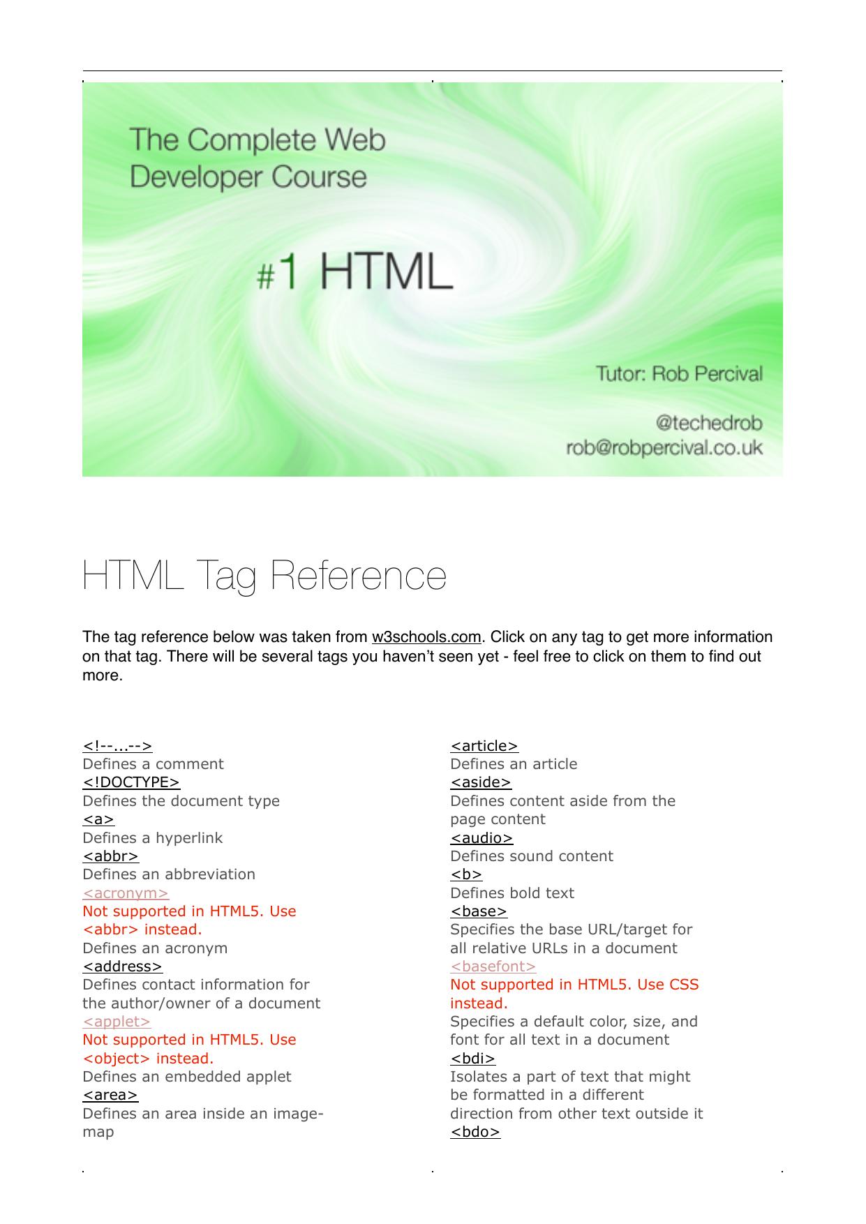 Reference 1 - HTML Tag Reference by HTML Reference