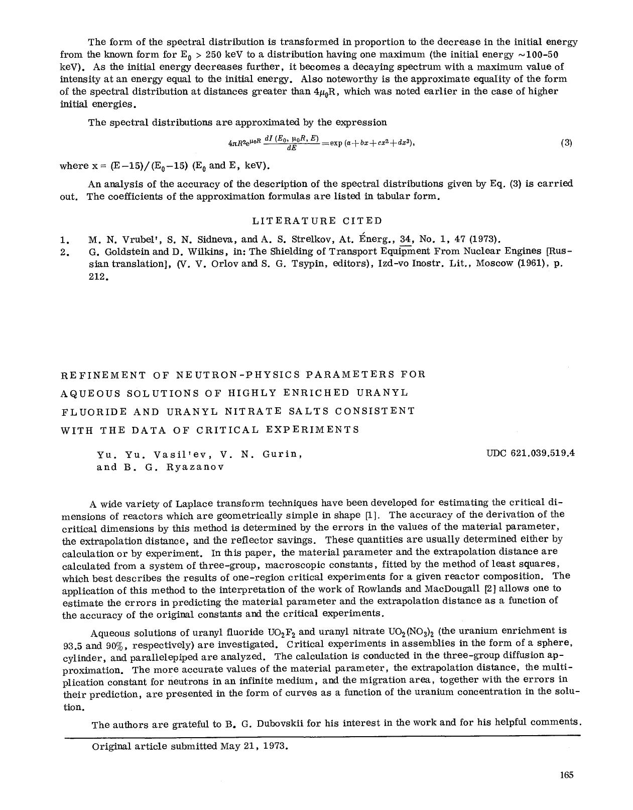 Refinement of neutron-physics parameters for aqueous solutions of highly enriched uranyl fluoride and uranyl nitrate salts consistent with the data of critical experiments by Unknown