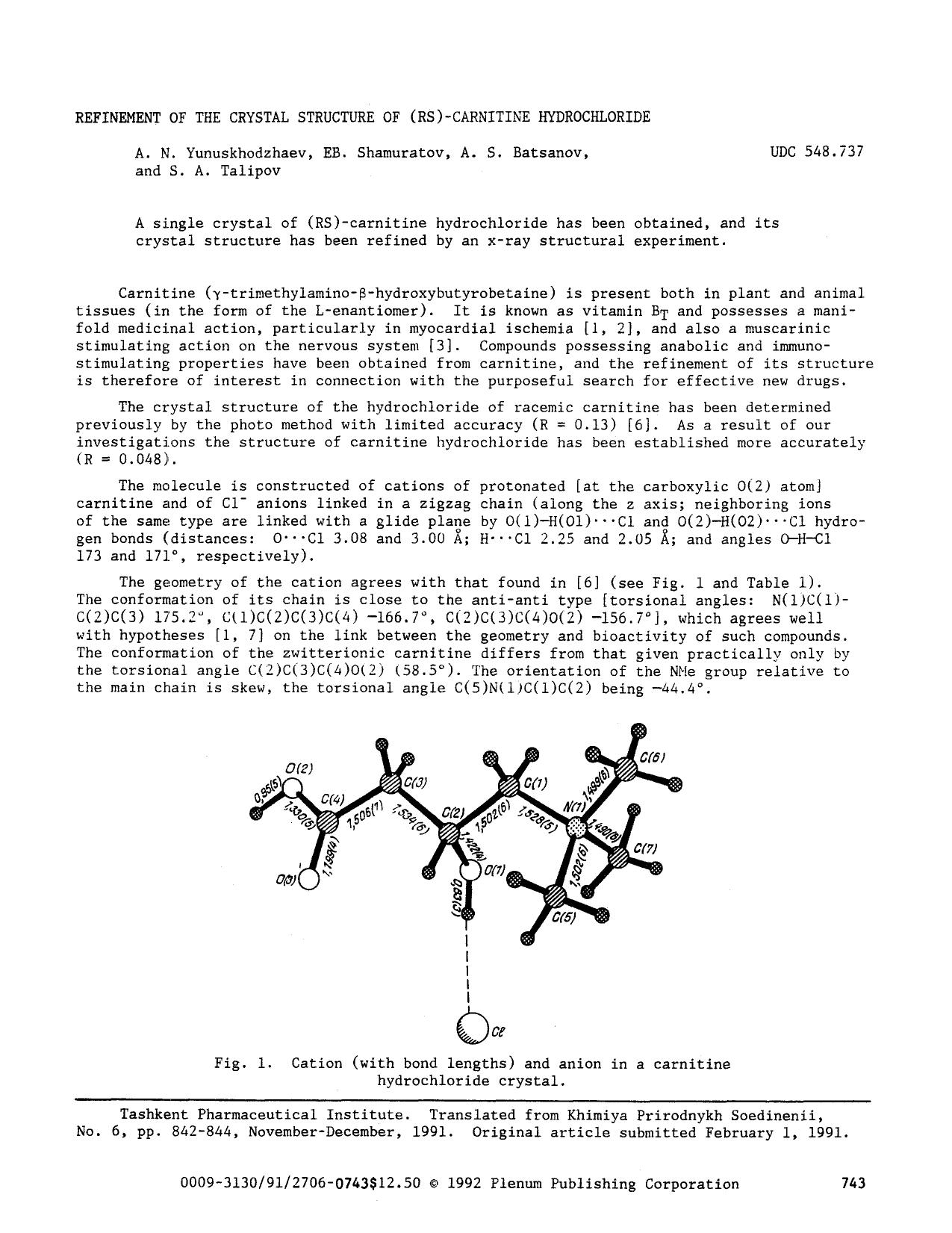 Refinement of the crystal structure of (RS)-carnitine hydrochloride by Unknown