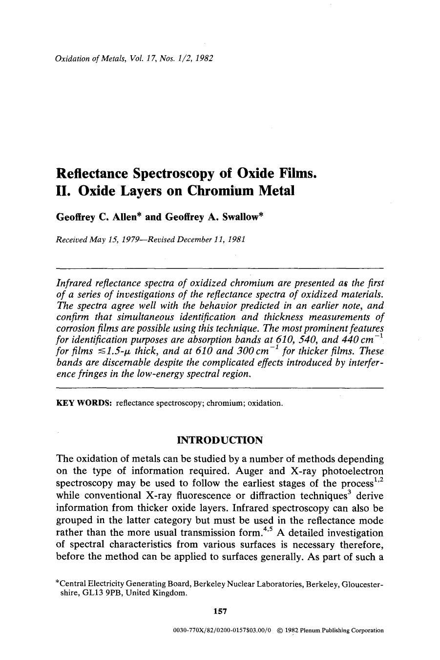 Reflectance spectroscopy of oxide films. II. Oxide layers on chromium metal by Unknown