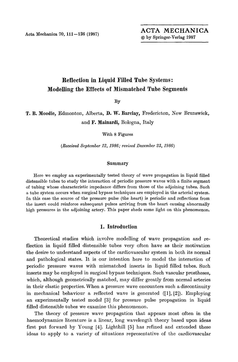 Reflection in liquid filled tube systems: Modelling the effects of mismatched tube segments by Unknown