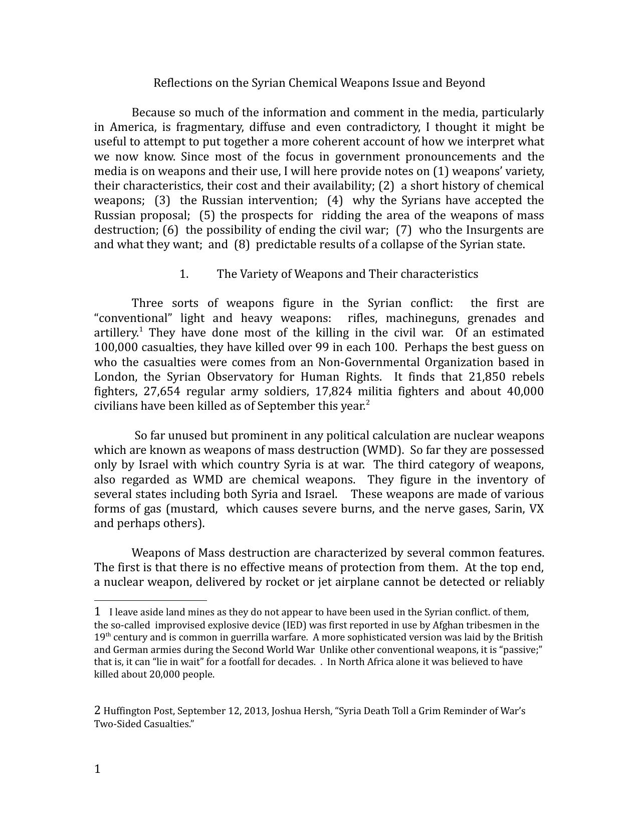 Reflections on the Syrian Chemical Weapons Issue by William Polk