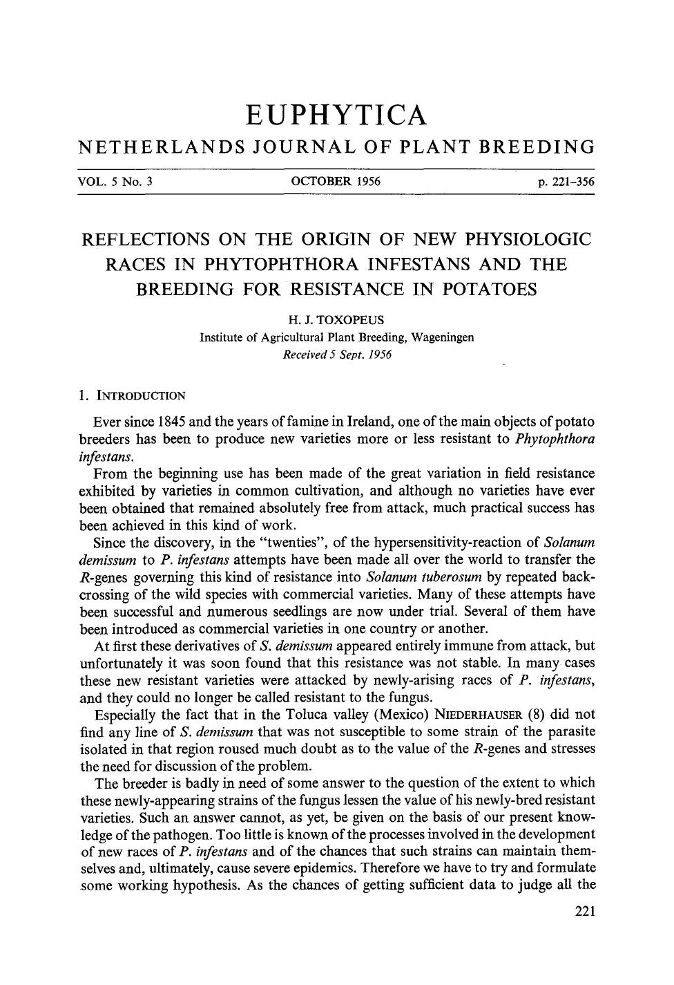 Reflections on the origin of new physiologic races in phytophthora infestans and the breeding for resistance in potatoes by Unknown