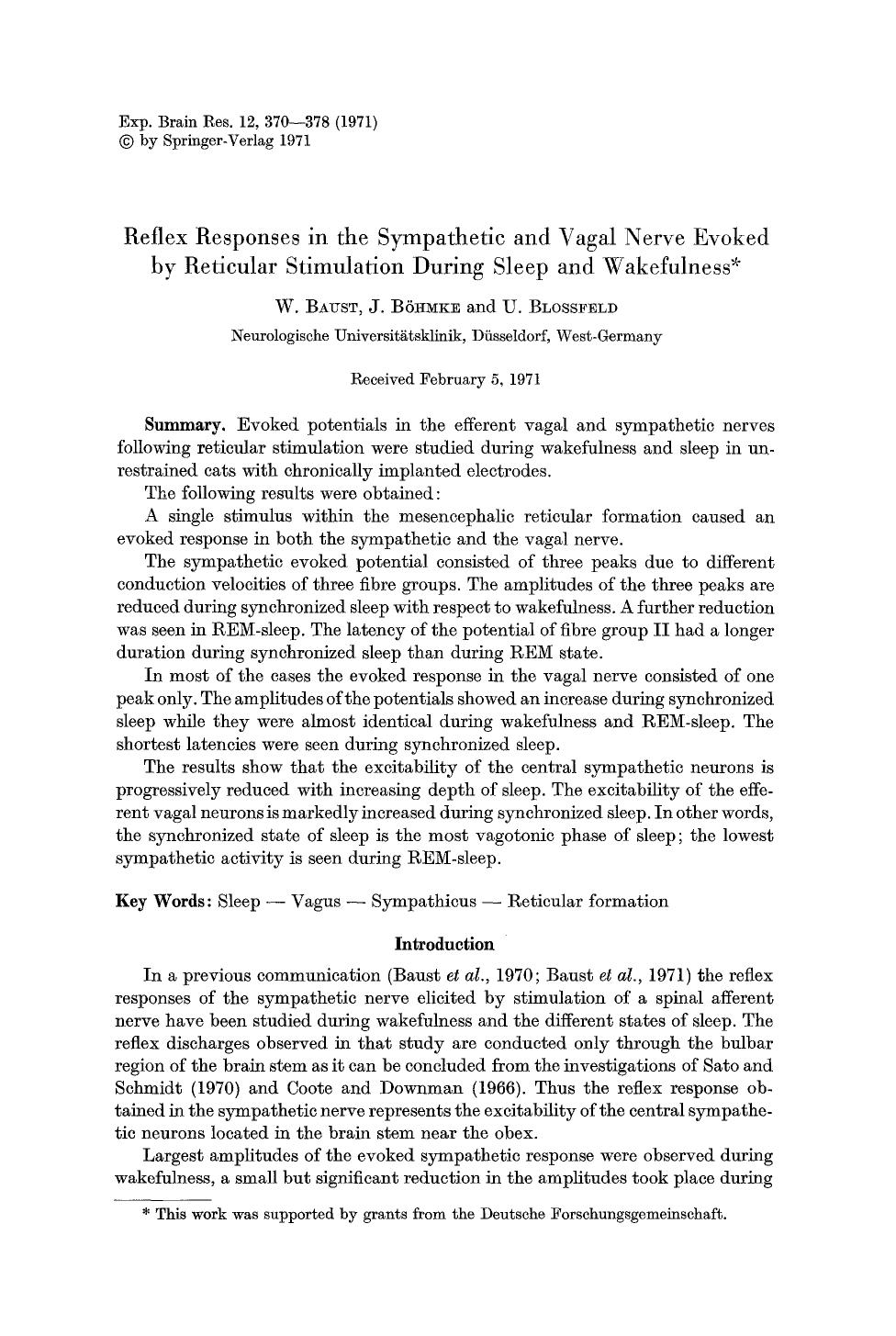 Reflex responses in the sympathetic and vagal nerve evoked by reticular stimulation during sleep and wakefulness by Unknown
