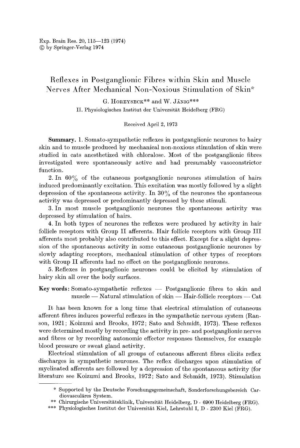 Reflexes in postganglionic fibres within skin and muscle nerves after mechanical non-noxious stimulation of skin by Unknown