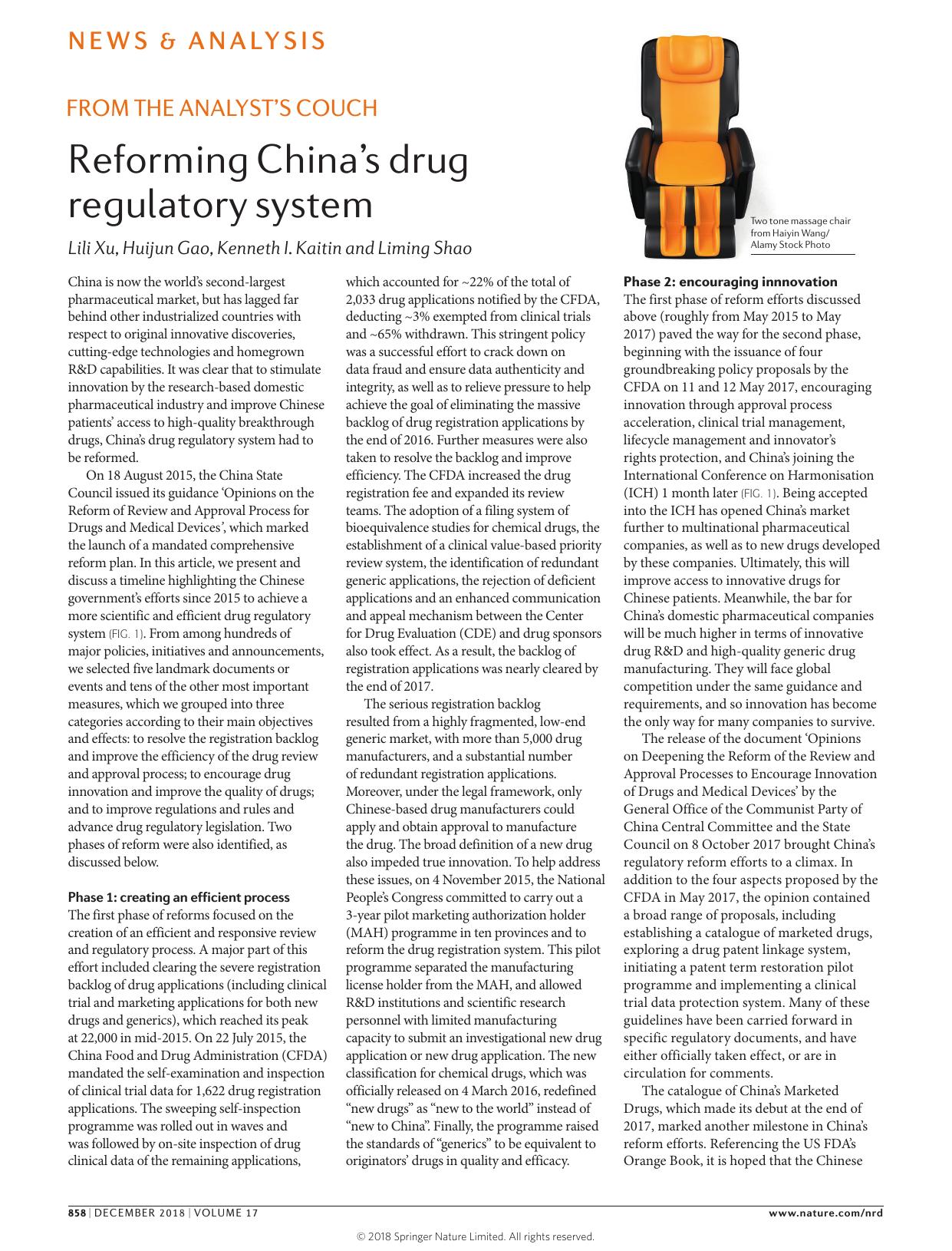 Reforming China's drug regulatory system by Lili Xu & Huijun Gao & Kenneth I. Kaitin & Liming Shao