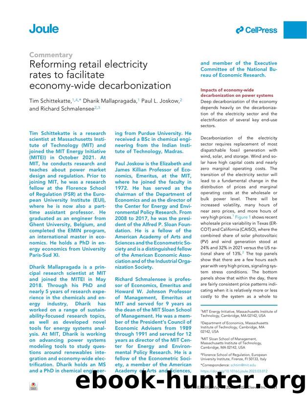 Reforming retail electricity rates to facilitate economy-wide decarbonization by Tim Schittekatte & Dharik Mallapragada & Paul L. Joskow & Richard Schmalensee
