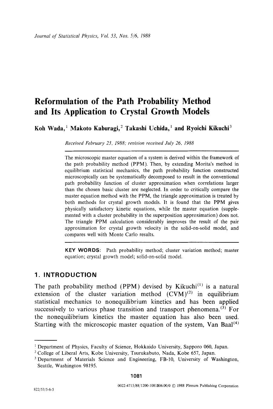 Reformulation of the path probability method and its application to crystal growth models by Unknown