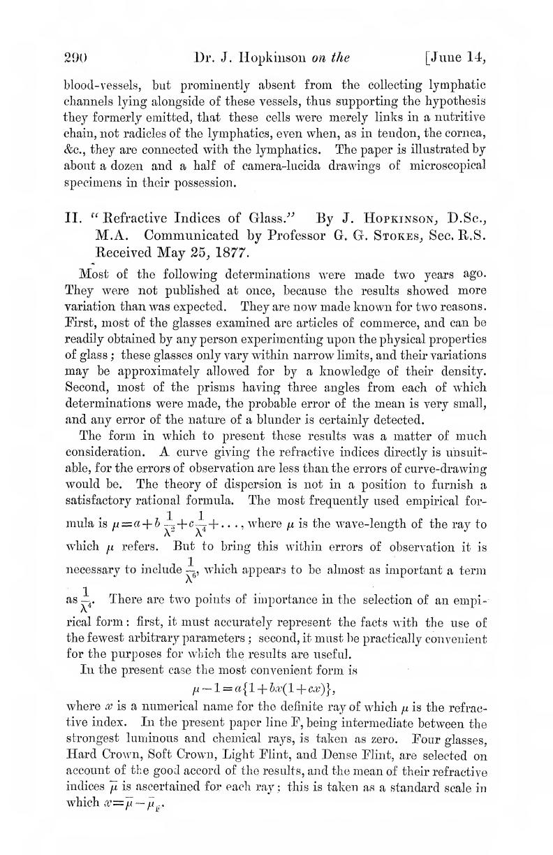 Refractive Indices of Glass by Hopkinson J