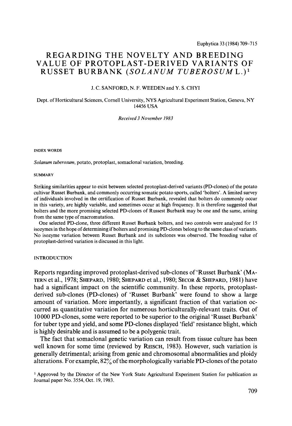 Regarding the novelty and breeding value of protoplast-derived variants of Russet Burbank ( <Emphasis Type="Italic">Solanum tuberosum <Emphasis> L.) by Unknown