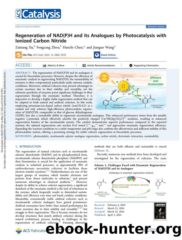 Regeneration of NAD(P)H and its Analogues by Photocatalysis with Ionized Carbon Nitride by Zaixiang Xu Fengcang Zhou Hanchi Chen & Jianguo Wang