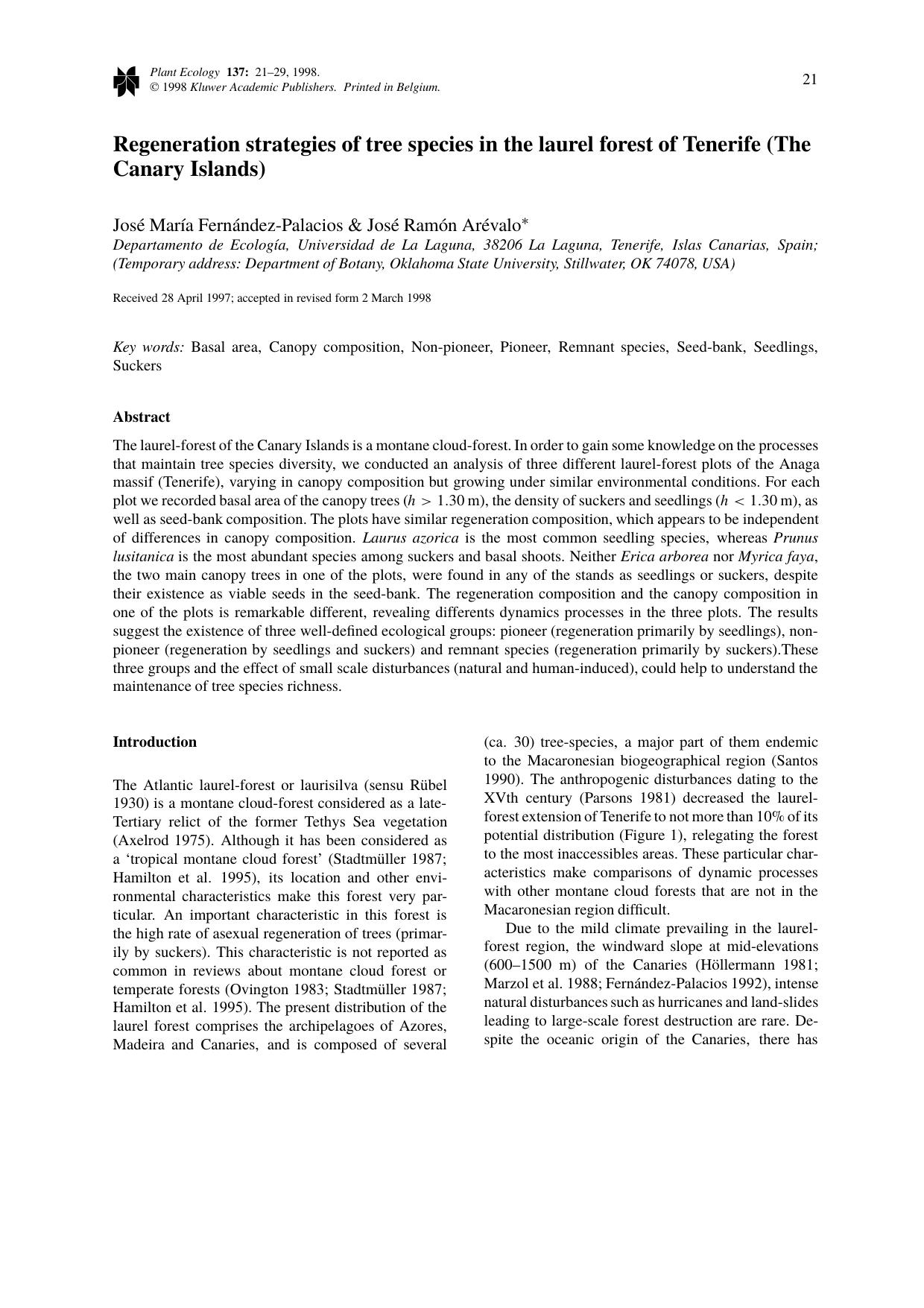 Regeneration strategies of tree species in the laurel forest of Tenerife (The Canary Islands) by Unknown
