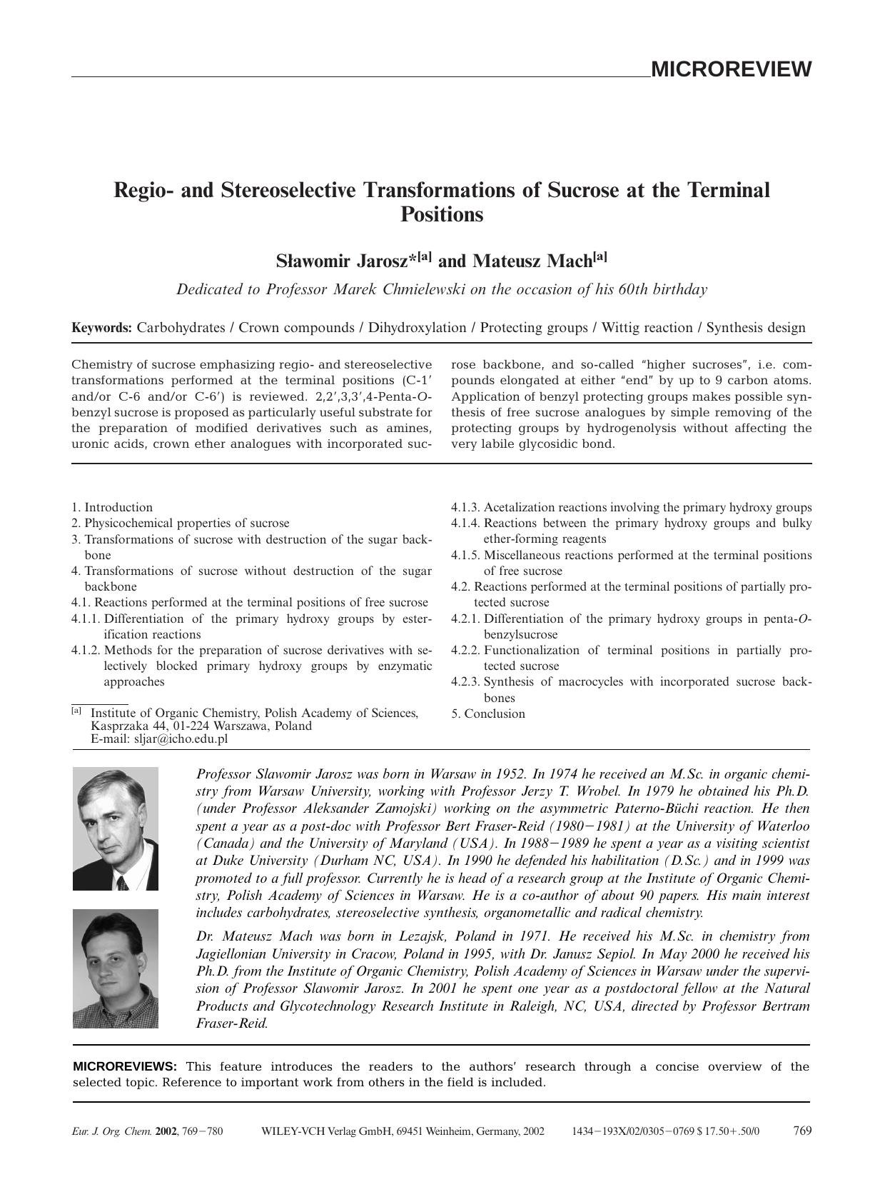 Regio- and Stereoselective Transformations of Sucrose at the Terminal Positions by Unknown