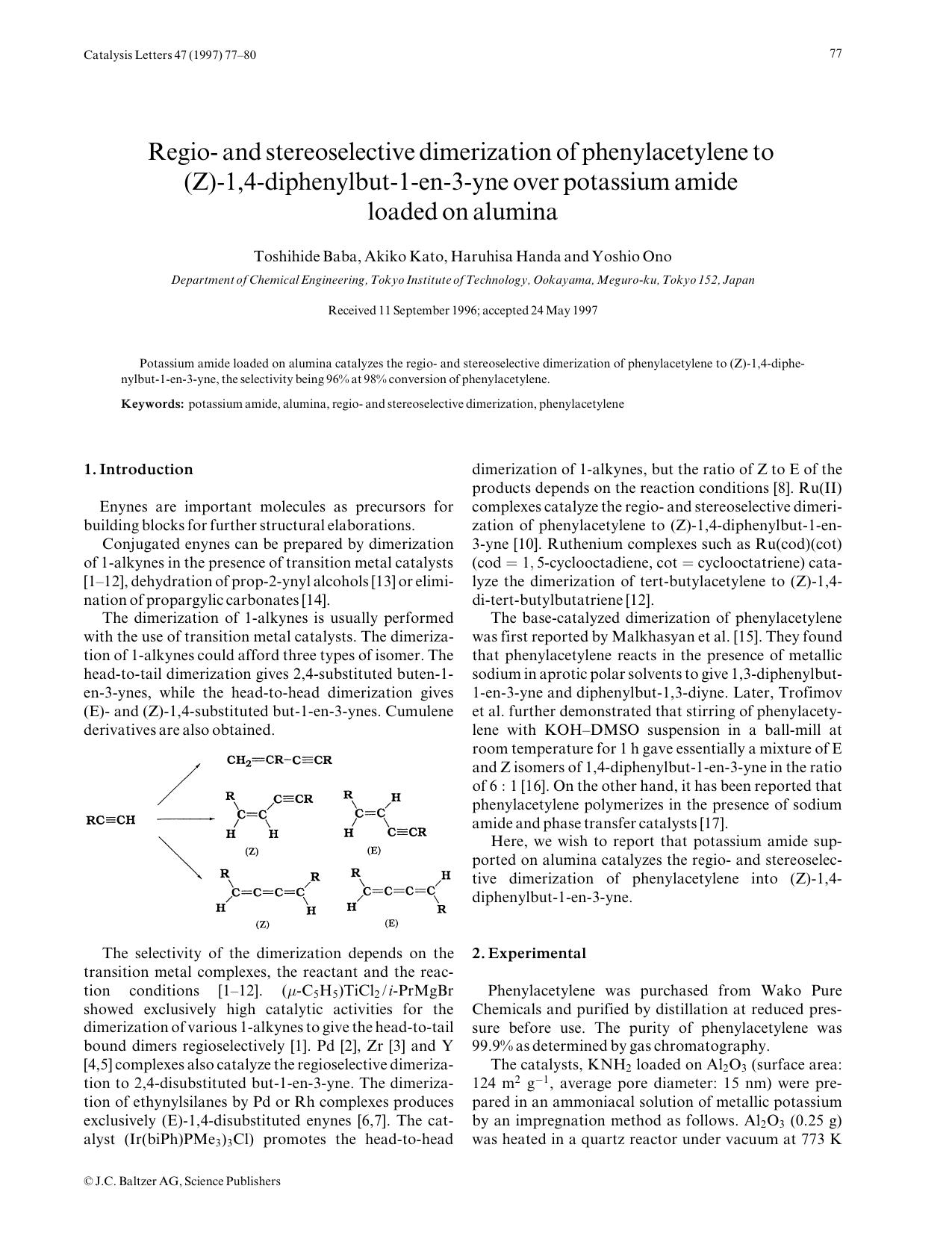 Regio- and stereoselective dimerization of phenylacetylene to (Z)-1,4-diphenylbut-1-en-3-yne over potassium amide loaded on alumina by Unknown