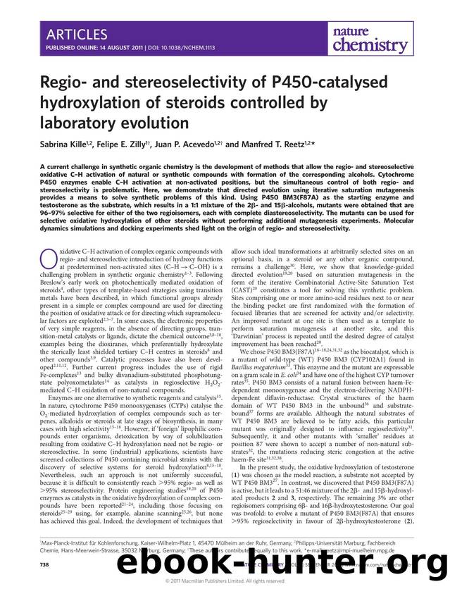 Regio- and stereoselectivity of P450-catalysed hydroxylation of steroids controlled by laboratory evolution by Sabrina Kille & Felipe E. Zilly & Juan P. Acevedo & Manfred T. Reetz