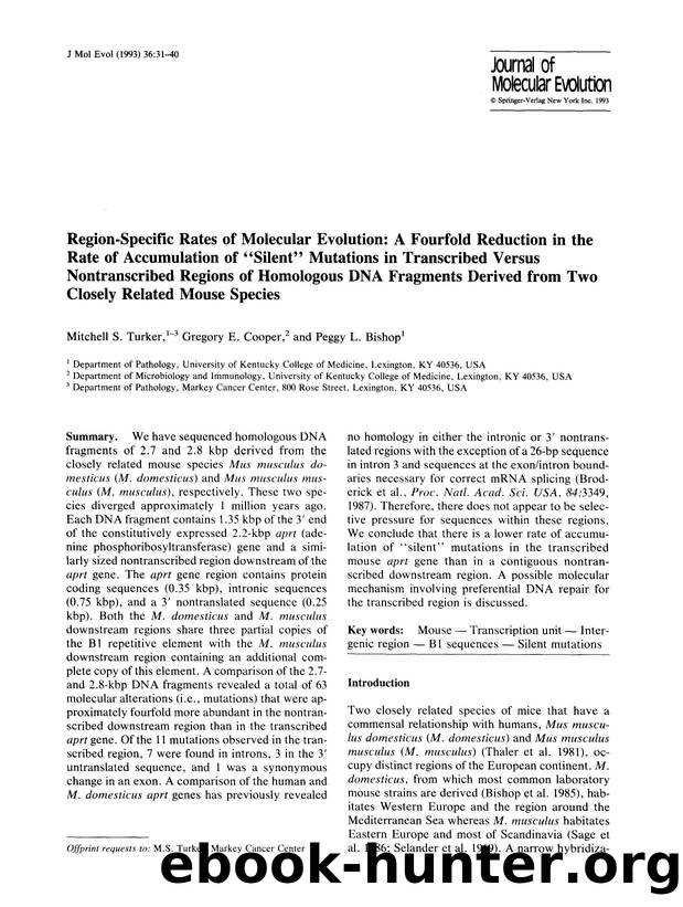 Region-specific rates of molecular evolution: A fourfold reduction in the rate of accumulation of “Silent” mutations in transcribed versus nontranscribed regions of h by Unknown