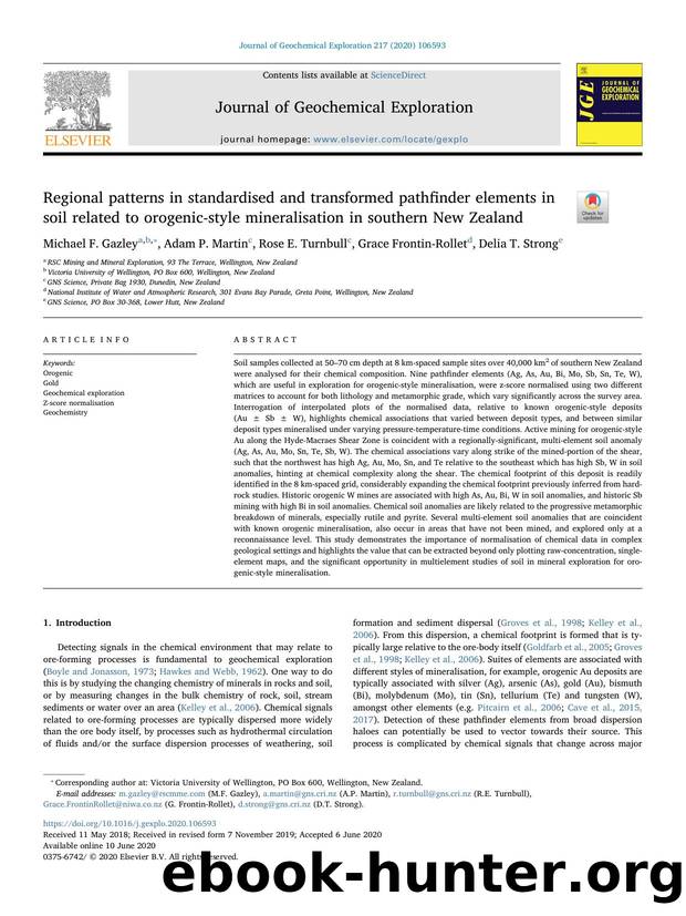Regional patterns in standardised and transformed pathfinder elements in soil related to orogenic-style mineralisation in southern New Zealand by Michael F. Gazley & Adam P. Martin & Rose E. Turnbull & Grace Frontin-Rollet & Delia T. Strong