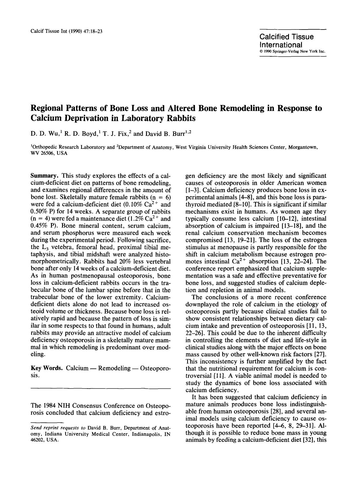Regional patterns of bone loss and altered bone remodeling in response to calcium deprivation in laboratory rabbits by Unknown