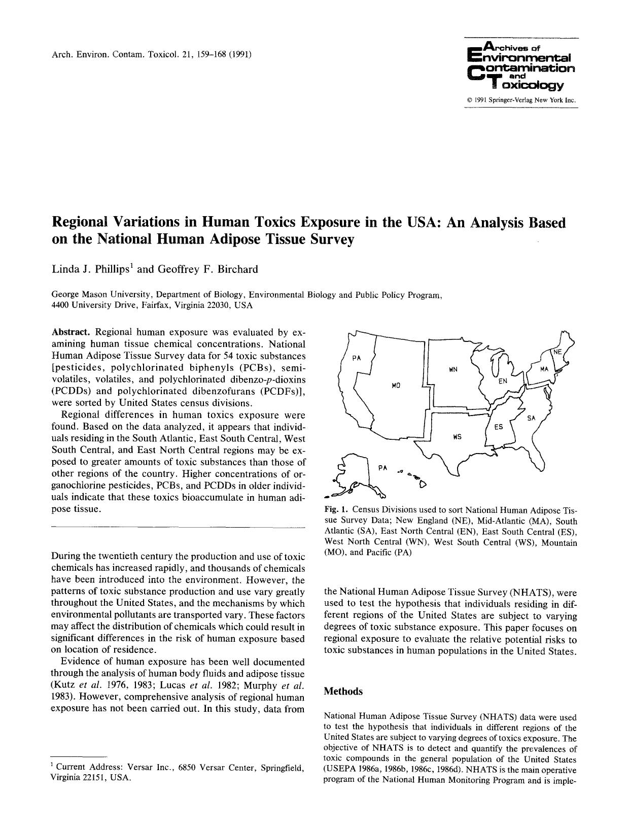 Regional variations in human toxics exposure in the USA: An analysis based on the National Human Adipose Tissue Survey by Unknown