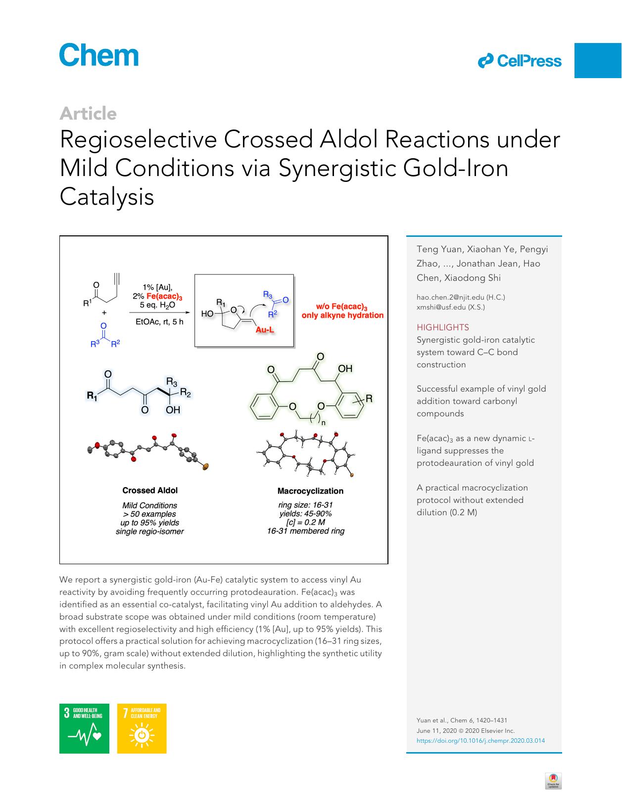 Regioselective Crossed Aldol Reactions under Mild Conditions via Synergistic Gold-Iron Catalysis by Teng Yuan
