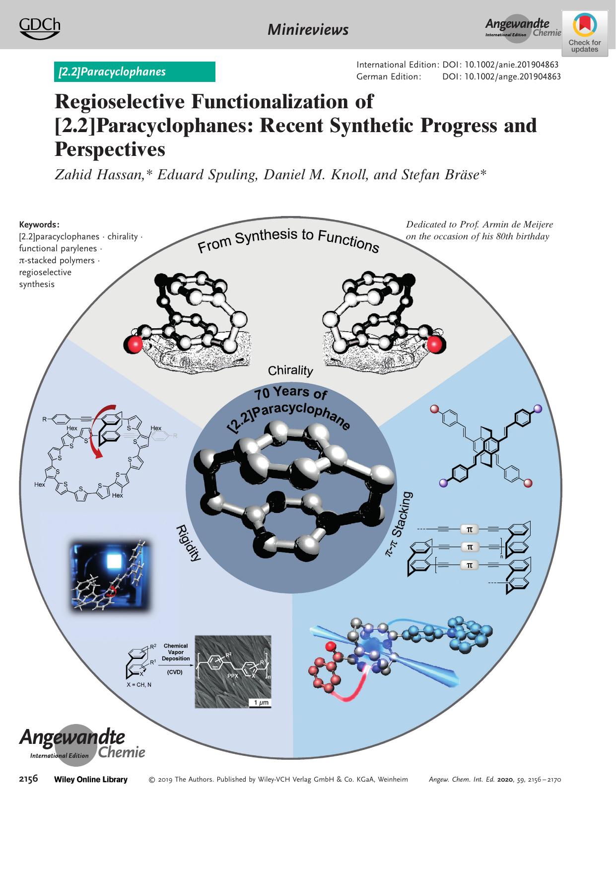 Regioselective Functionalization of [2.2]Paracyclophanes: Recent Synthetic Progress and Perspectives by Unknown