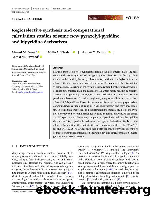 Regioselective Synthesis and Computational Calculation Studies of Some New PyrazolylâPyridine and Bipyridine Derivatives by Unknown