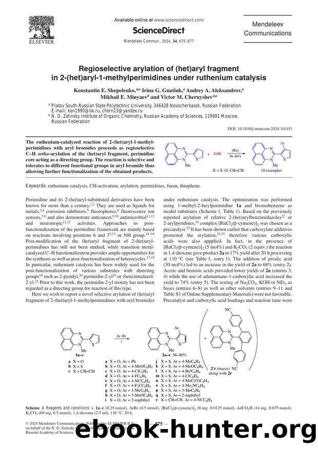 Regioselective arylation of (het)aryl fragment in 2-(het)aryl-1-methylperimidines under ruthenium catalysis by unknow