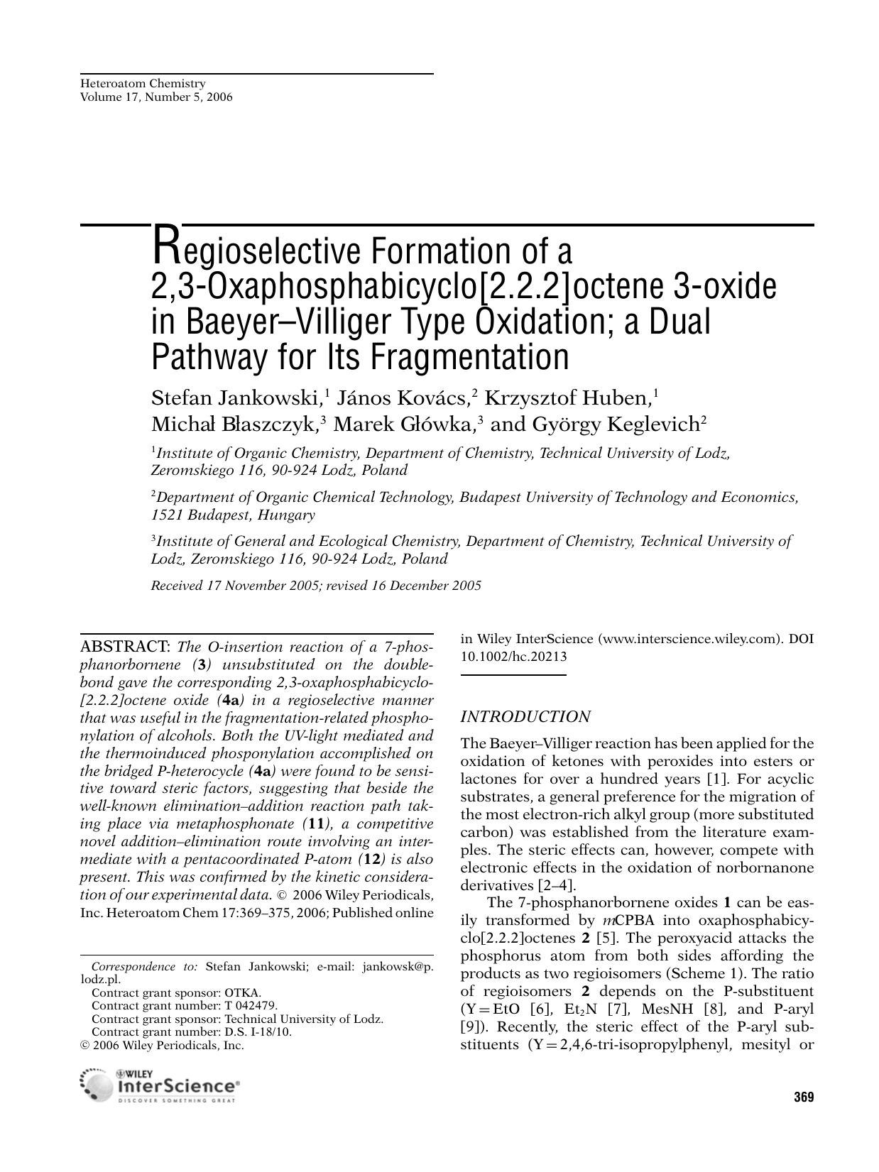 Regioselective formation of a 2,3-oxaphosphabicyclo[2.2.2]octene 3-oxide in Baeyer-Villiger type oxidation; a dual pathway for its fragmentation by gtq