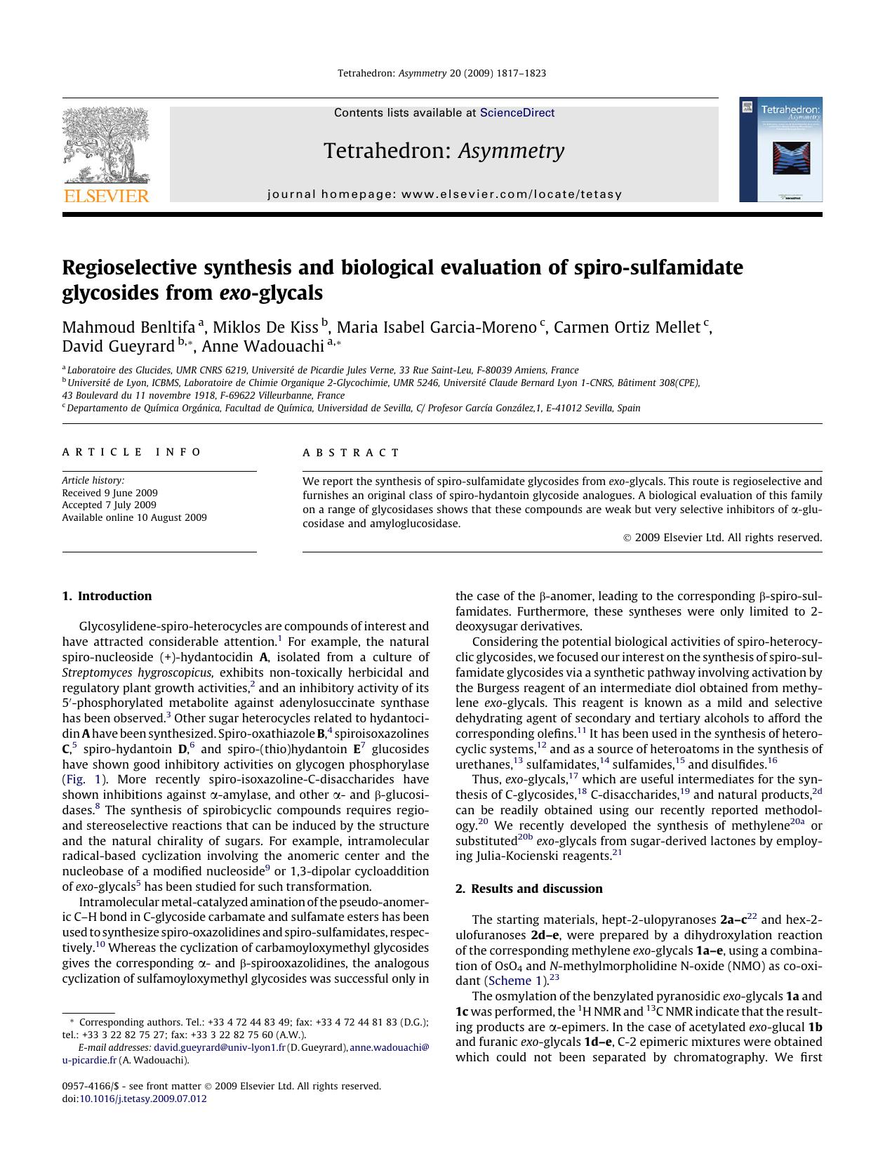 Regioselective synthesis and biological evaluation of spiro-sulfamidate glycosides from exo-glycals by unknow