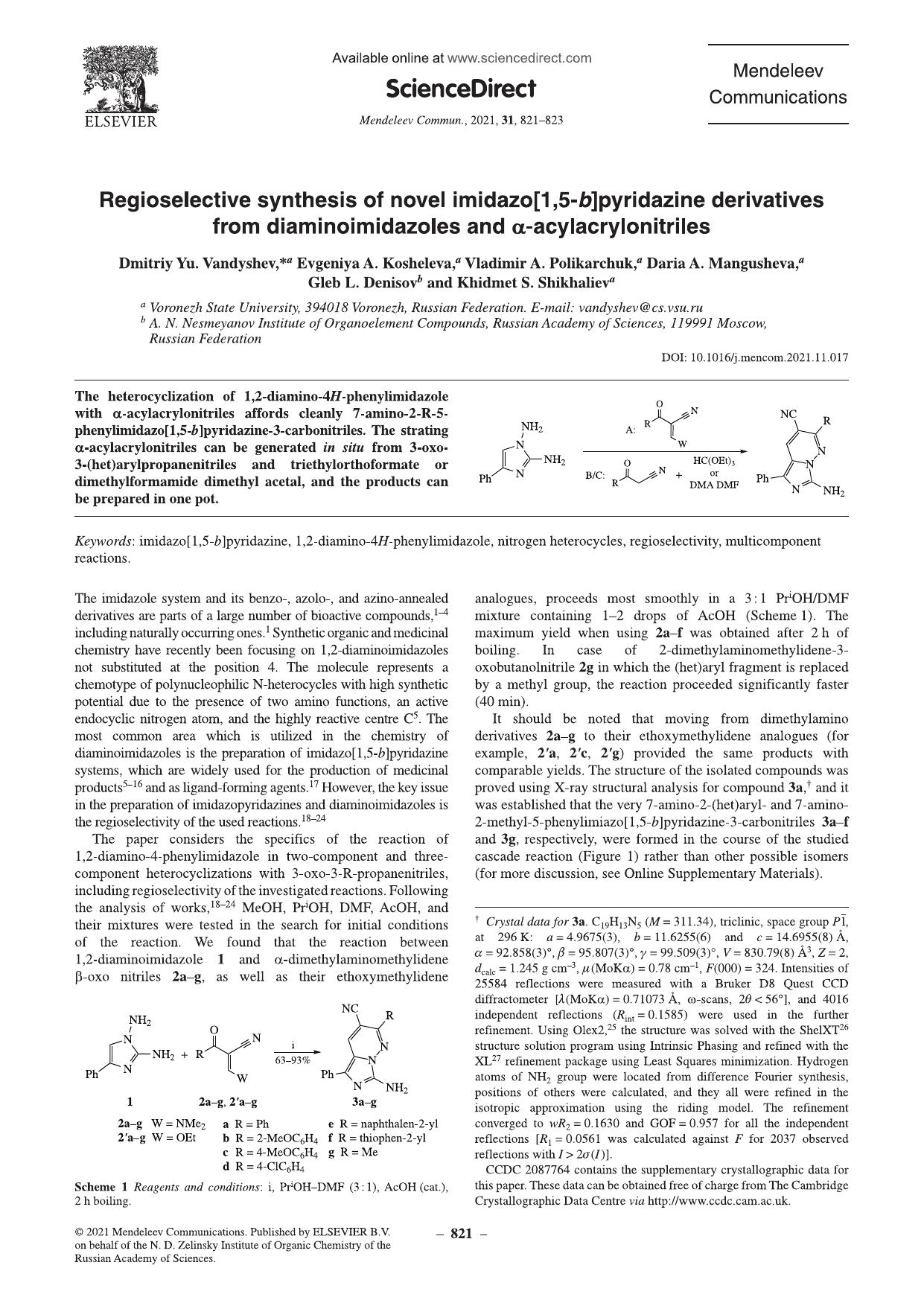 Regioselective synthesis of novel imidazo[1,5-b]pyridazine derivatives from diaminoimidazoles and Î±-acylacrylonitriles by unknow