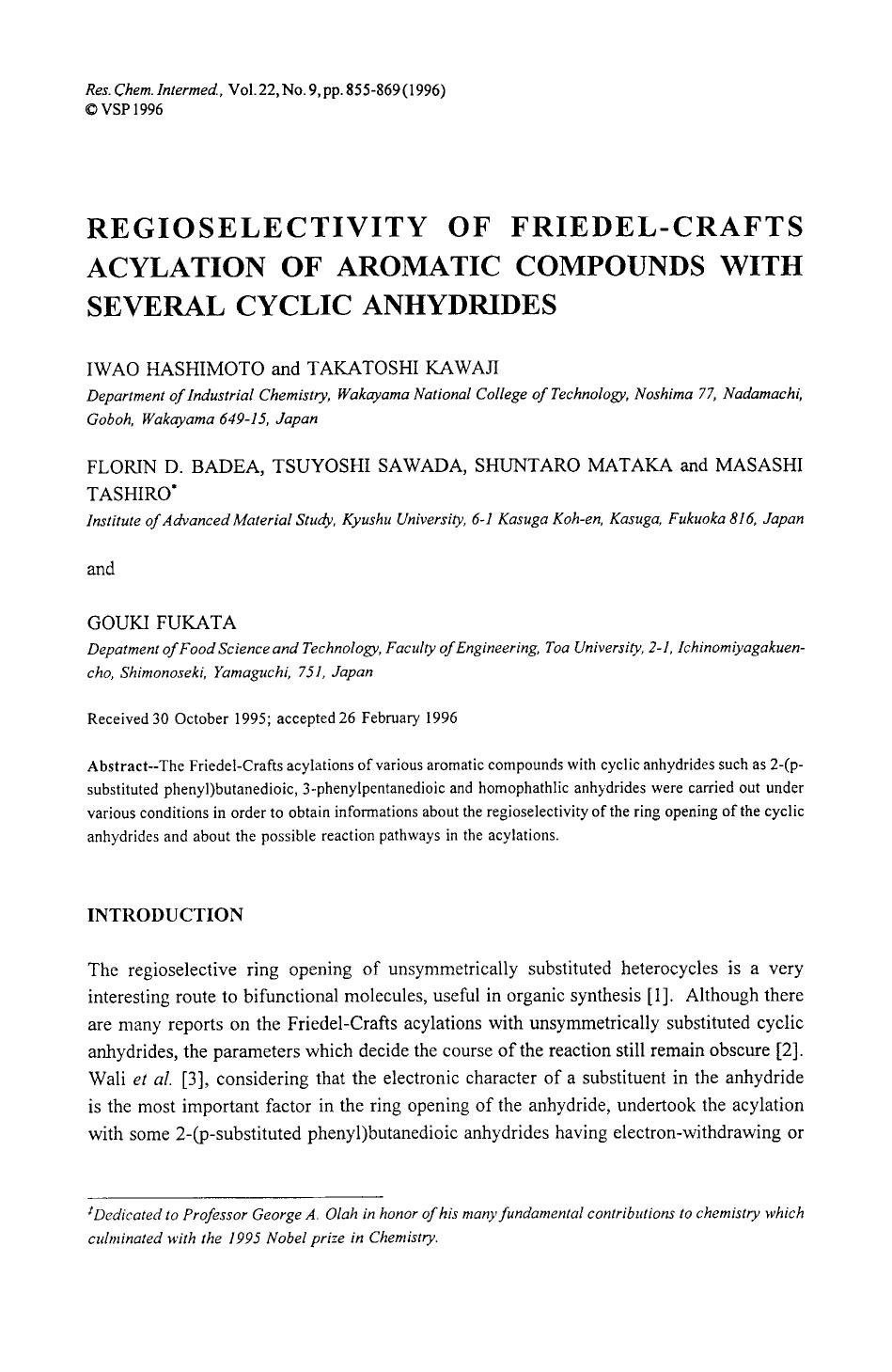 Regioselectivity of Friedel-Crafts acylation of aromatic compounds with several cyclic anhydrides by Unknown
