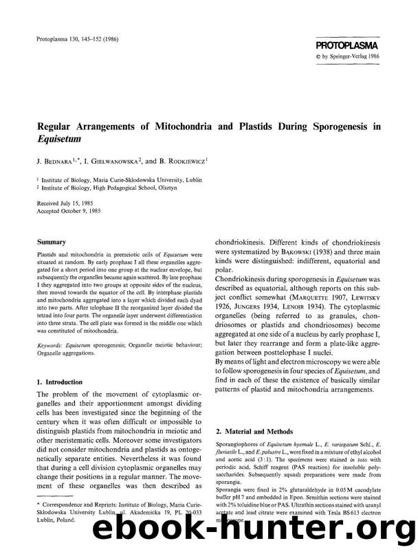 Regular arrangements of mitochondria and plastids during sporogenesis in <Emphasis Type="Italic">Equisetum <Emphasis> by Unknown
