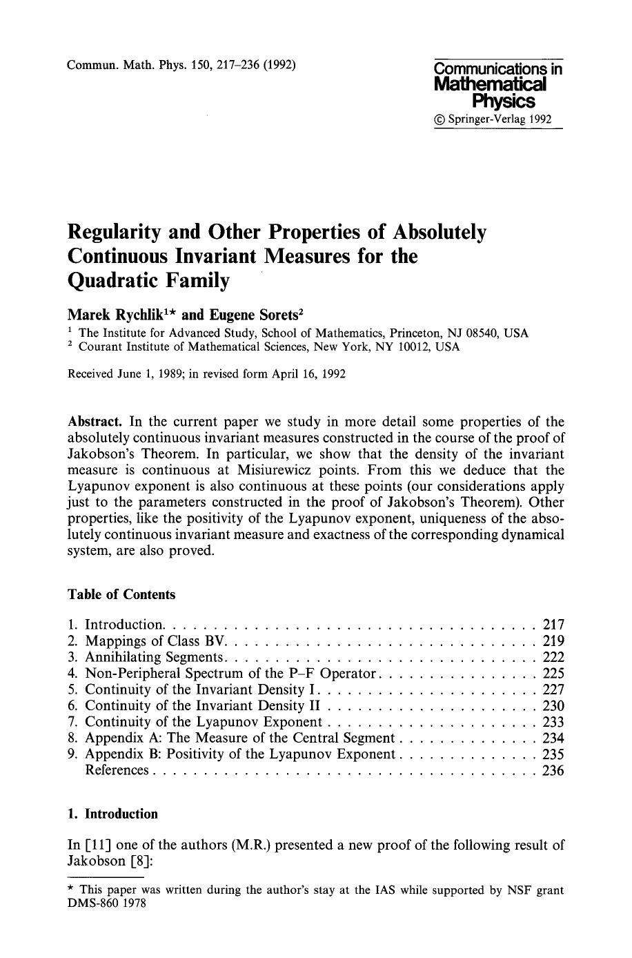 Regularity and other properties of absolutely continuous invariant measures for the quadratic family by Unknown