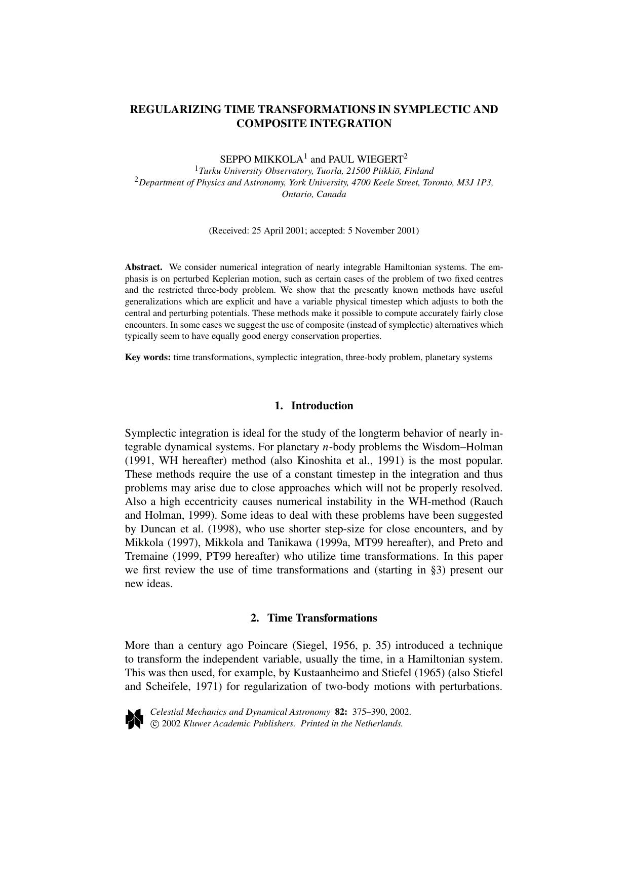 Regularizing Time Transformations in Symplectic and Composite Integration by Unknown