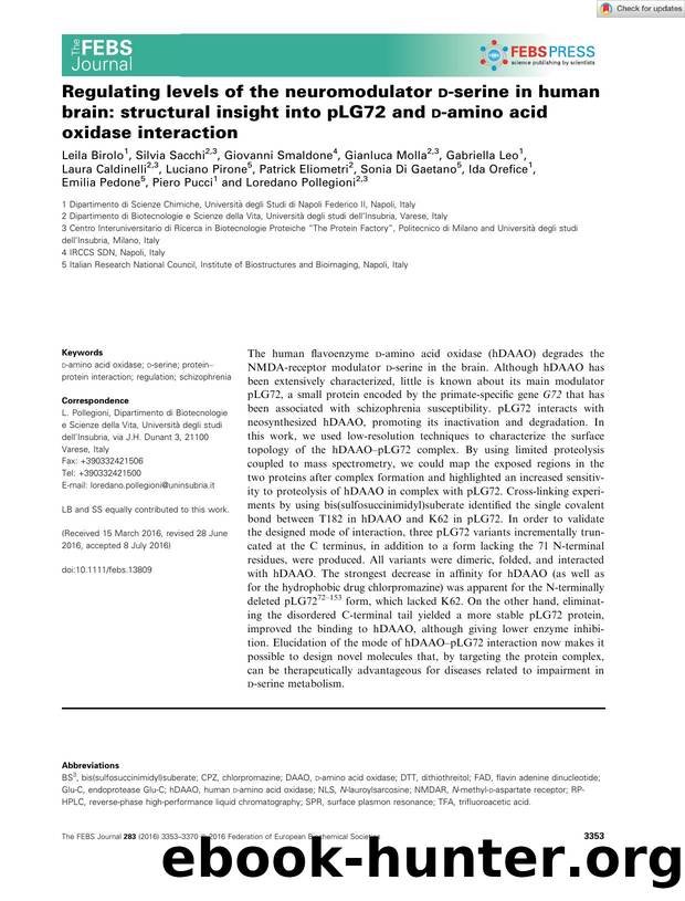 Regulating levels of the neuromodulator dâserine in human brain: structural insight into pLG72 and dâamino acid oxidase interaction by Unknown
