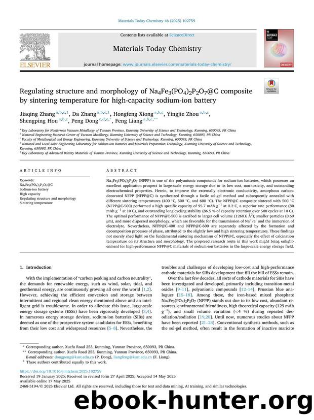 Regulating structure and morphology of Na4Fe3(PO4)2P2O7@C composite by sintering temperature for high-capacity sodium-ion battery by Jiaqing Zhang