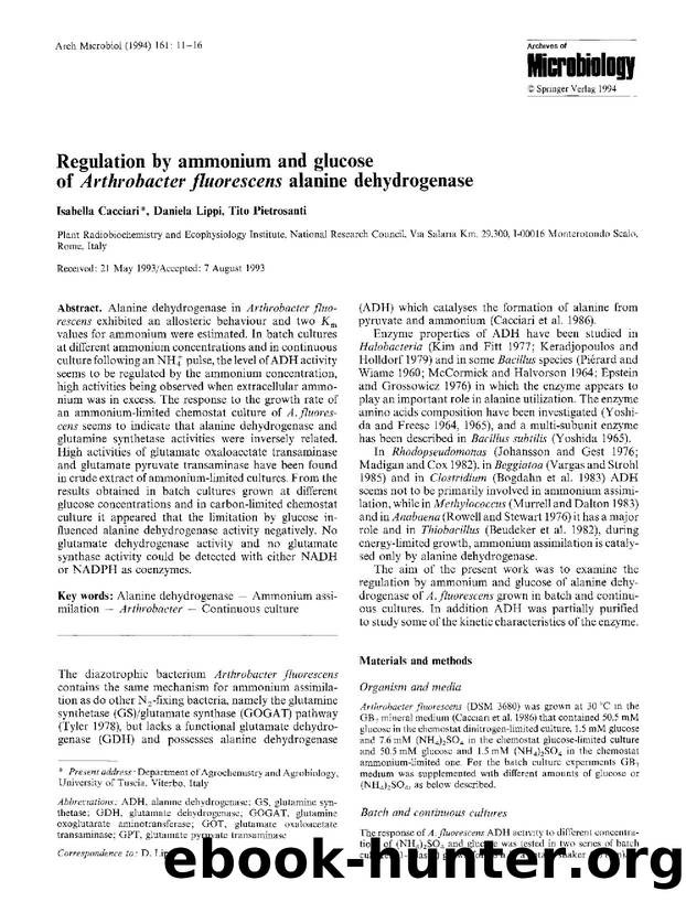 Regulation by ammonium and glucose of  <Emphasis Type="Italic">Arthrobacter fluorescens <Emphasis> alanine dehydrogenase by Unknown