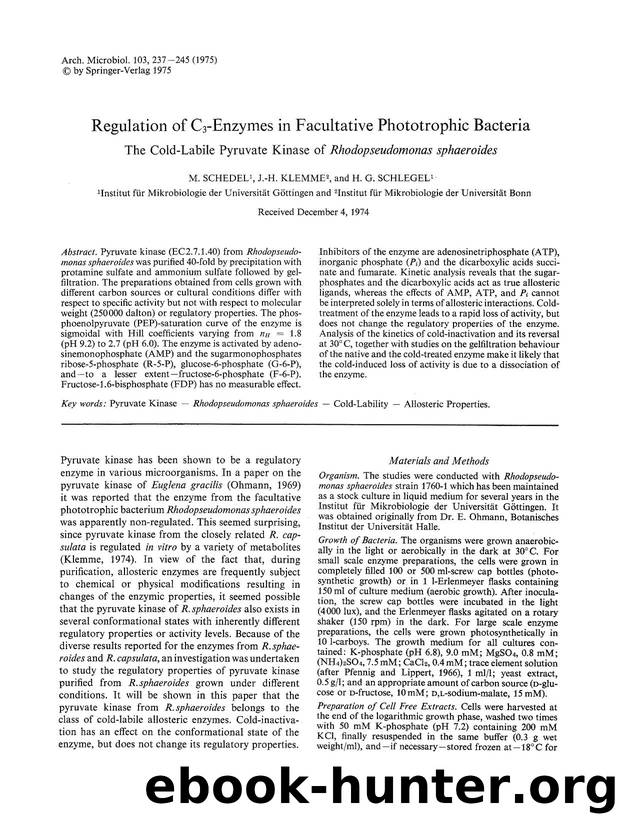 Regulation of C<Subscript>3<Subscript>-enzymes in facultative phototrophic bacteria by Unknown