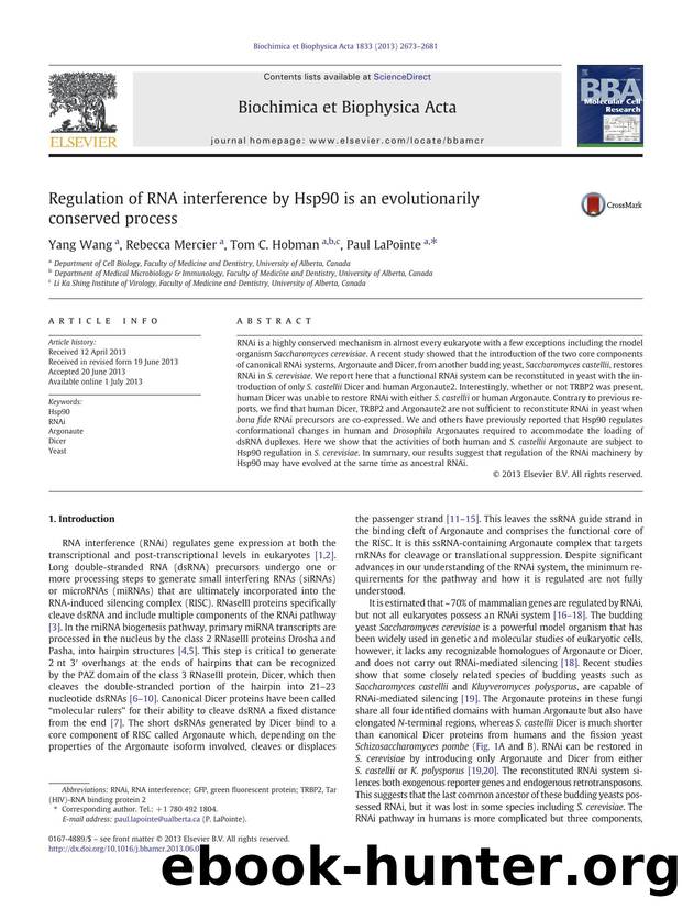 Regulation of RNA interference by Hsp90 is an evolutionarily conserved process by Yang Wang & Rebecca Mercier & Tom C. Hobman & Paul LaPointe
