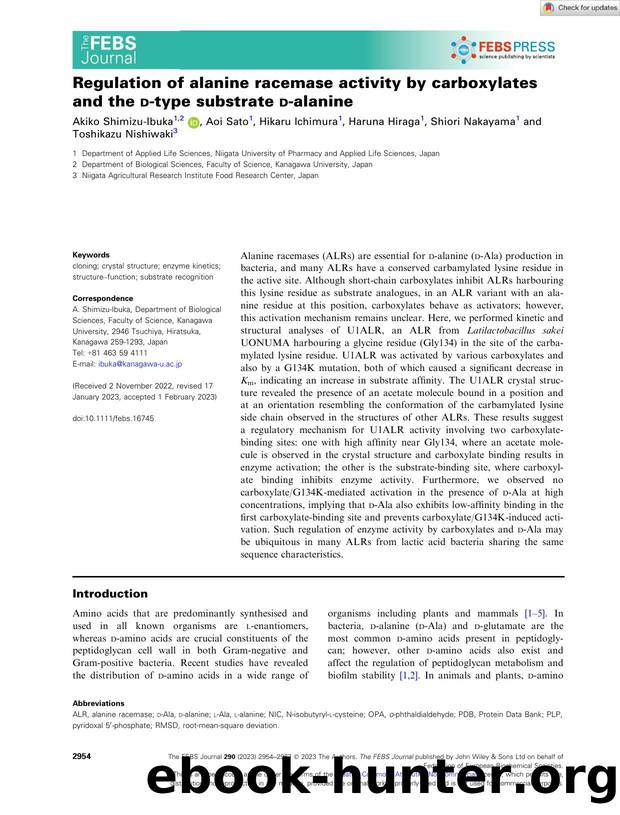 Regulation of alanine racemase activity by carboxylates and the dâtype substrate dâalanine by Unknown